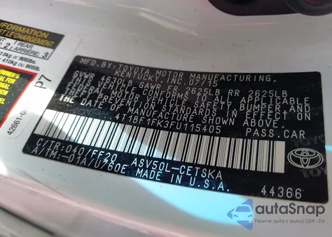 2015 Toyota Camry Se from USA, damaged, VIN 4T1BF1FK3FU115405